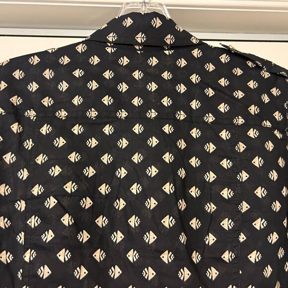 TORY BURCH Sz 6 Black Kingfish Print Long Sleeve Utility Shirt Top - Picture 9 of 9